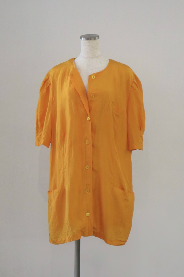 Euro puff sleeve collarless silk blouse