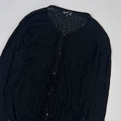 シルク リネン混 Agnes b. アニエスベー フリル ハイゲージ カーディガン イ(S程度)/ブラック レディース 薄手