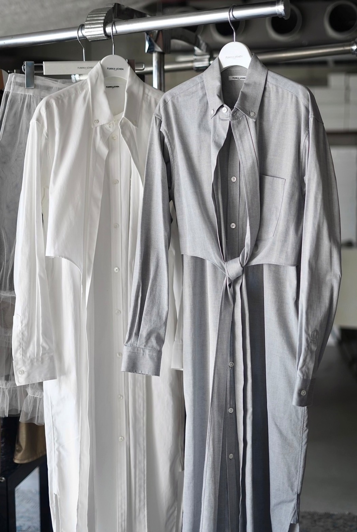 FUMIKA_UCHIDA / Oxford/ Cache-coeur LONG SHIRTS (WHITE , GREY 