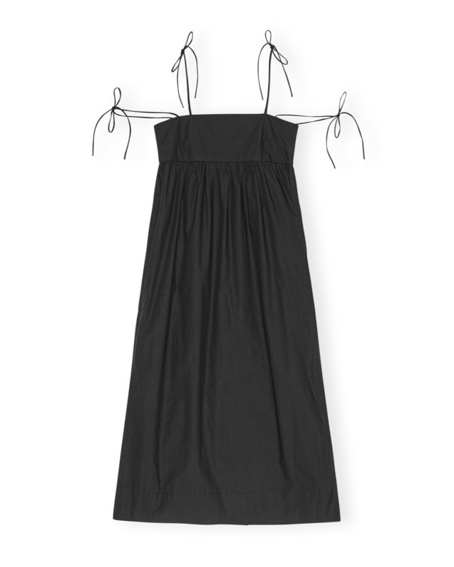 【GANNI】BLACK COTTON POPLIN STRING MIDI DRESS