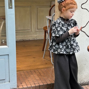 秋フレンチレトロ花柄ブラウス