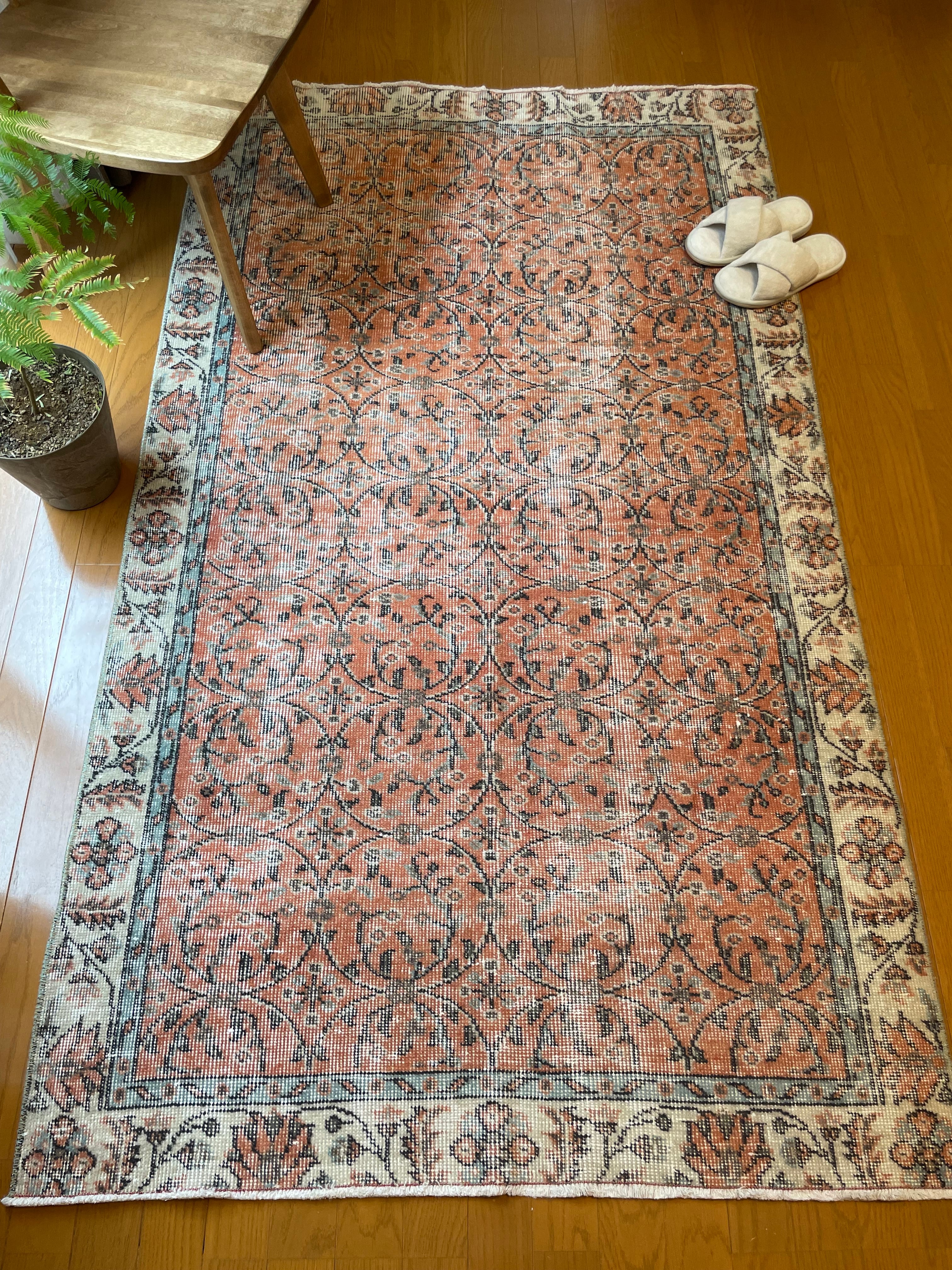 1点もの！ヴィンテージラグトルコラグボルドーランナーラグ天然染料