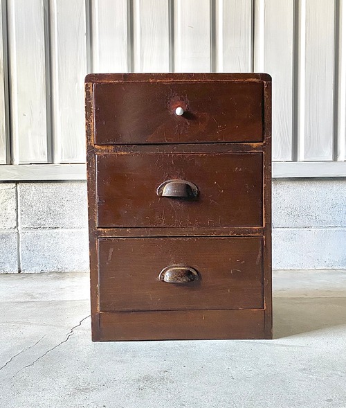 味のある取手の小引出し3杯[古家具]