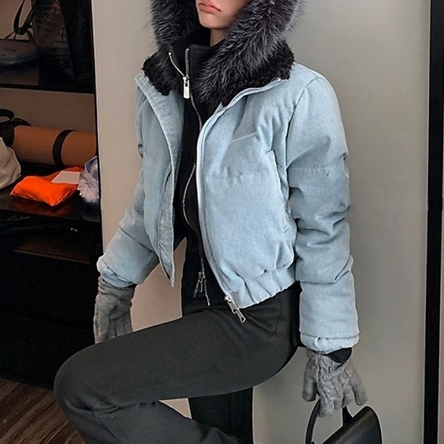 ボアカラーウォッシュドデニムパフジャケット［S-L］