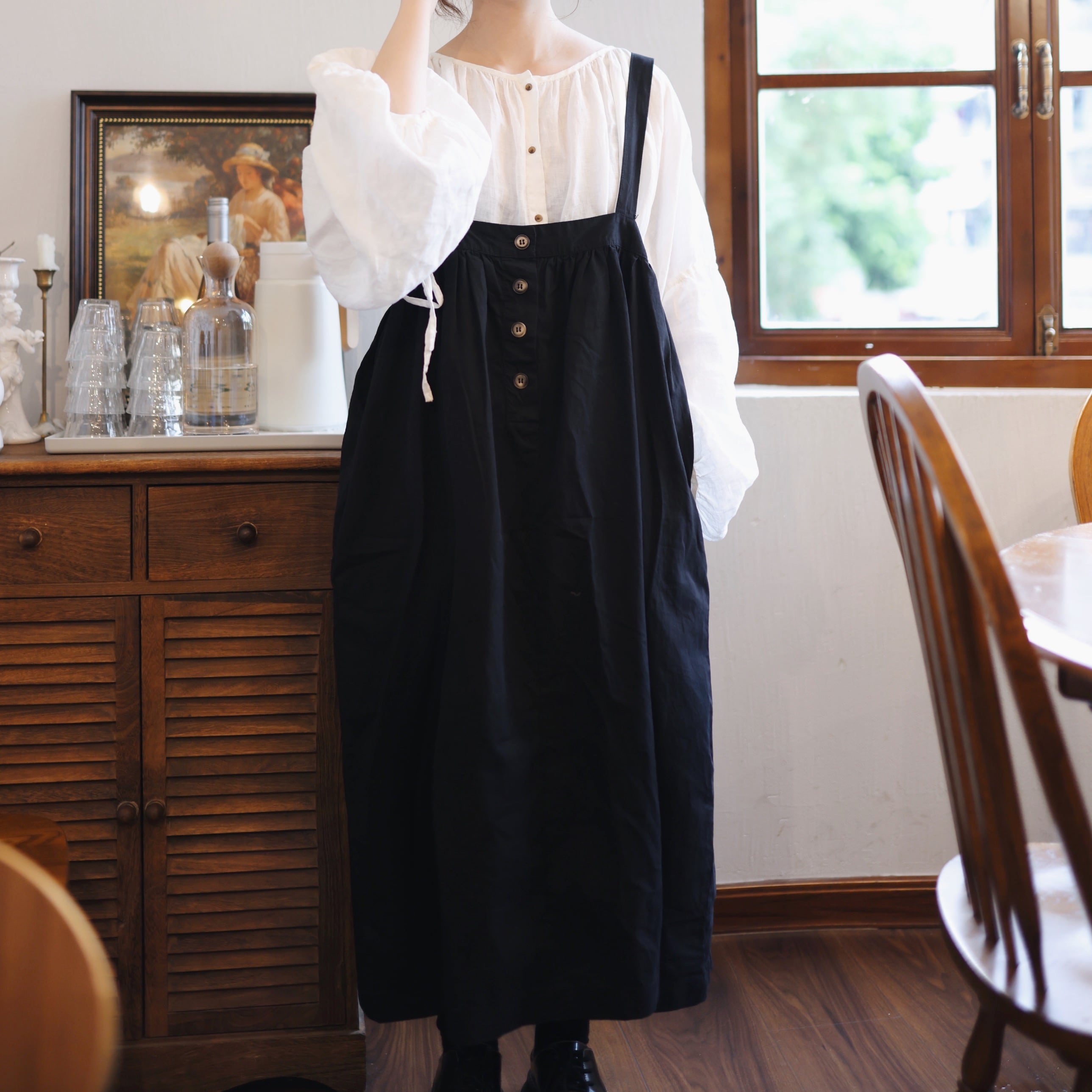 【美品】familiar ジャンバースカート90 長袖シャツ付 ボタンギャザーのジャンパースカート ・2156 | Lehtia - レフティア
