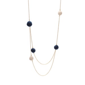 Random Felt Ball Double Necklace - Navy