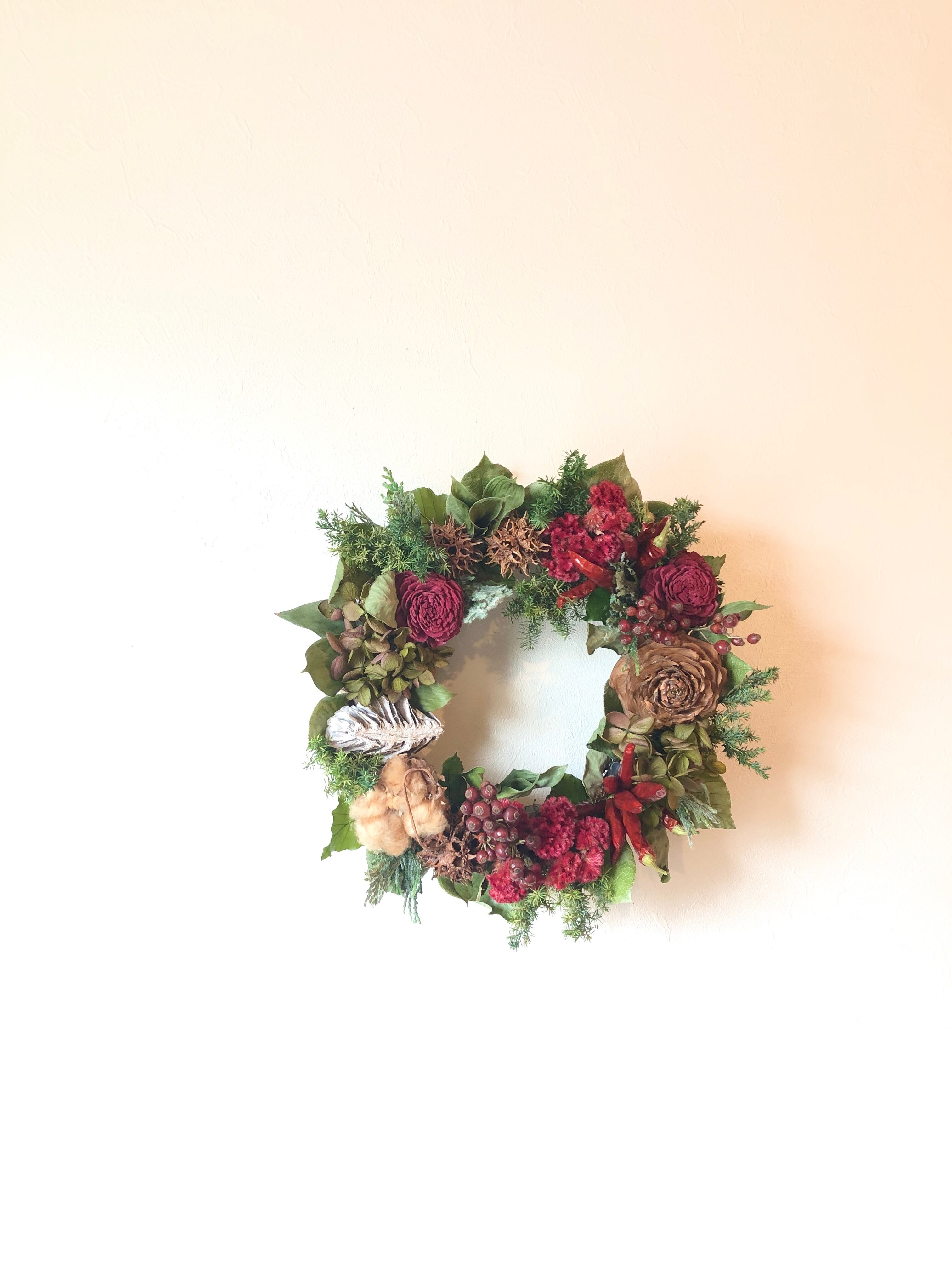 【57】フラワーリース　クリスマスリース　クリスマスツリー　フラワーリース DF-57 クリスマスリース・ドライフラワー（赤） | ドライ