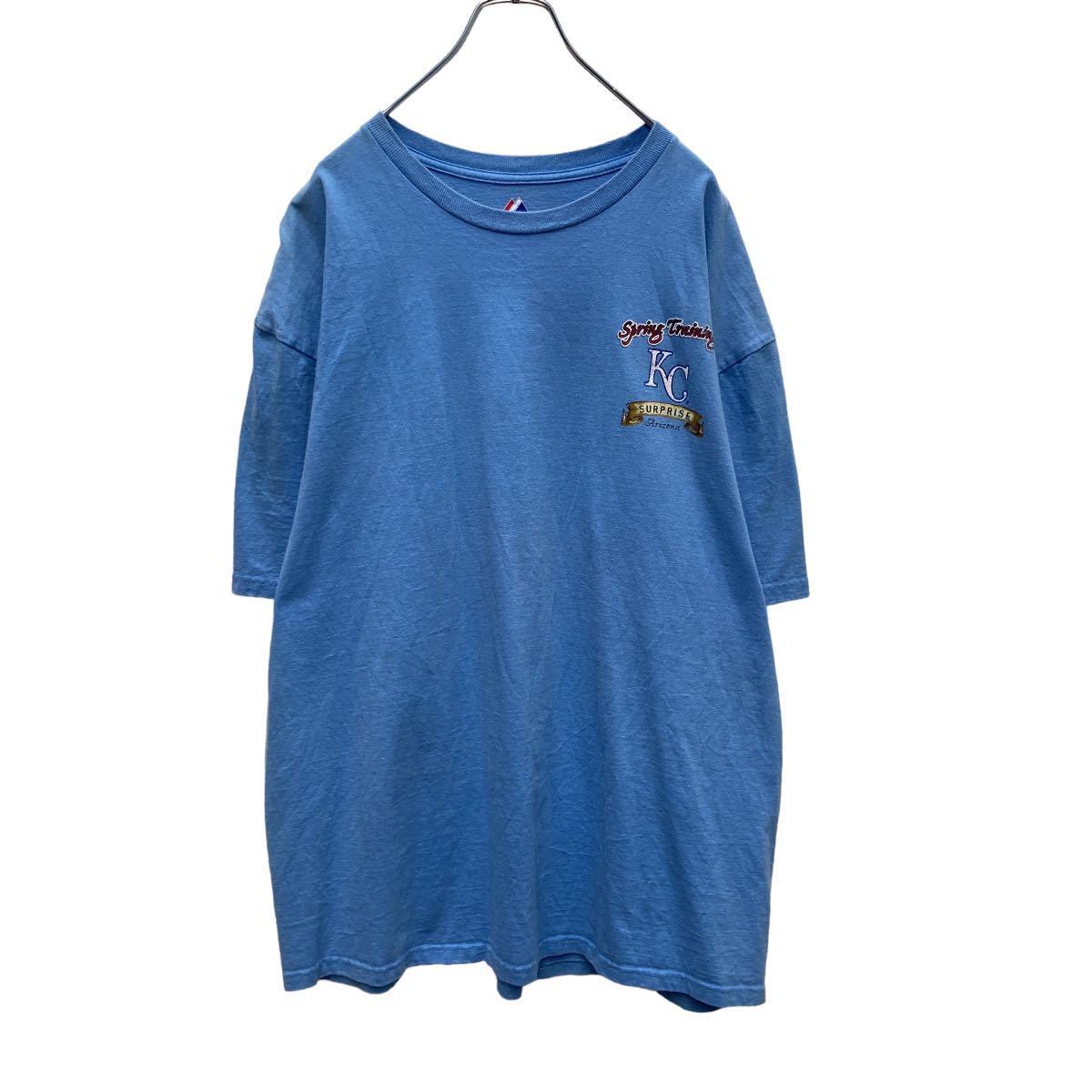 Majestic 半袖 プリント Tシャツ 2XL ブルー MLB スプリング