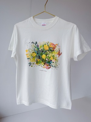 水彩画を着るTシャツ　「新緑と鳥」