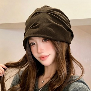 キャスケット レディース 秋冬 韓国 コーデュロイ調 ボリューム ギャザー 立体フォルム 深め 小顔見え 後ろゴム ヴィンテージ レトロ 古着風 ストリート 大人 カジュアル デイリー 高見え [LW-CGH006]