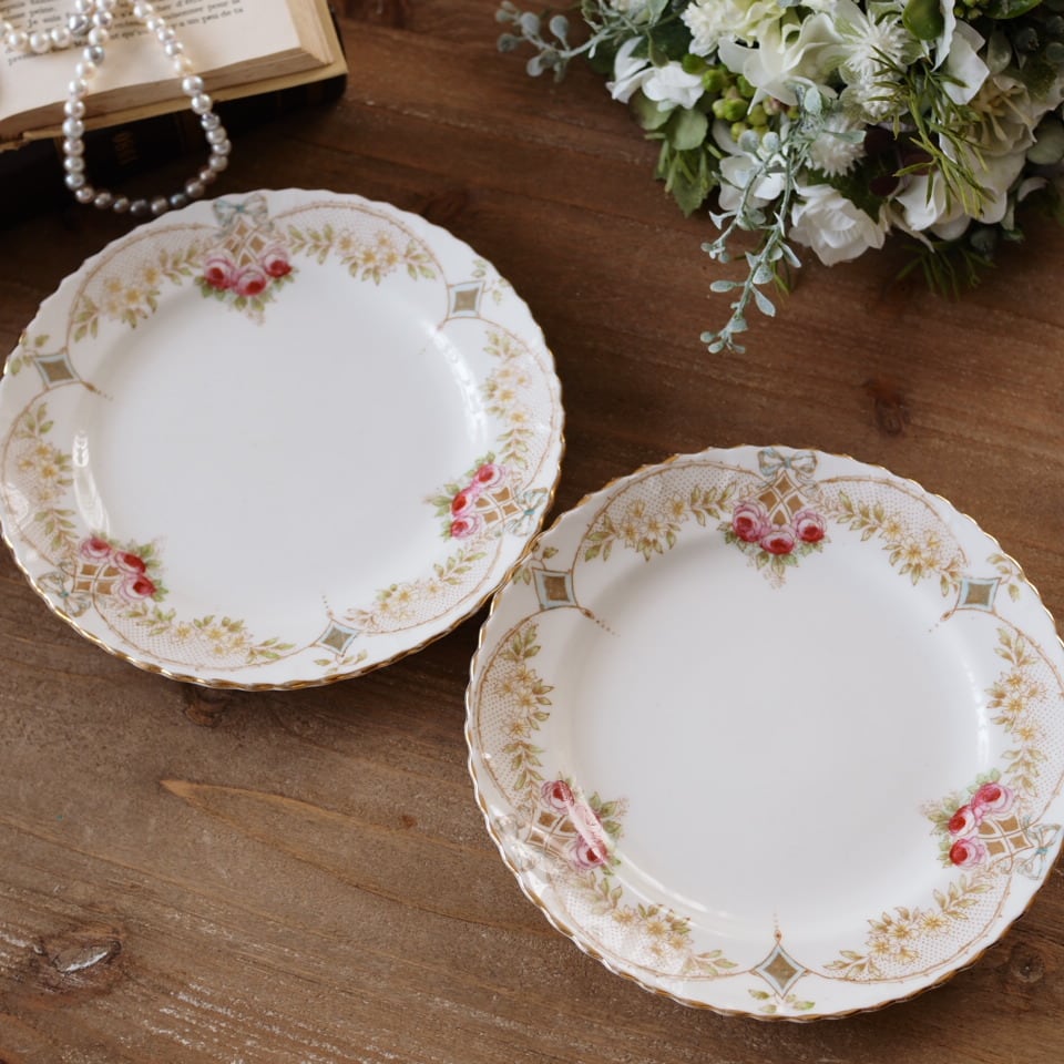 英国サミュエルラドフォードCassina プレート2枚 アンティーク薔薇柄