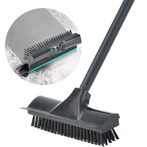 【在庫処分】2 in 1 デッキブラシ ベランダ掃除用ブラシ ウォータースクレーパー 水切りワイパー 3段長さ調節可能 タイルブラシ 屋外 玄関 プールといっ掃除用品 (黒)