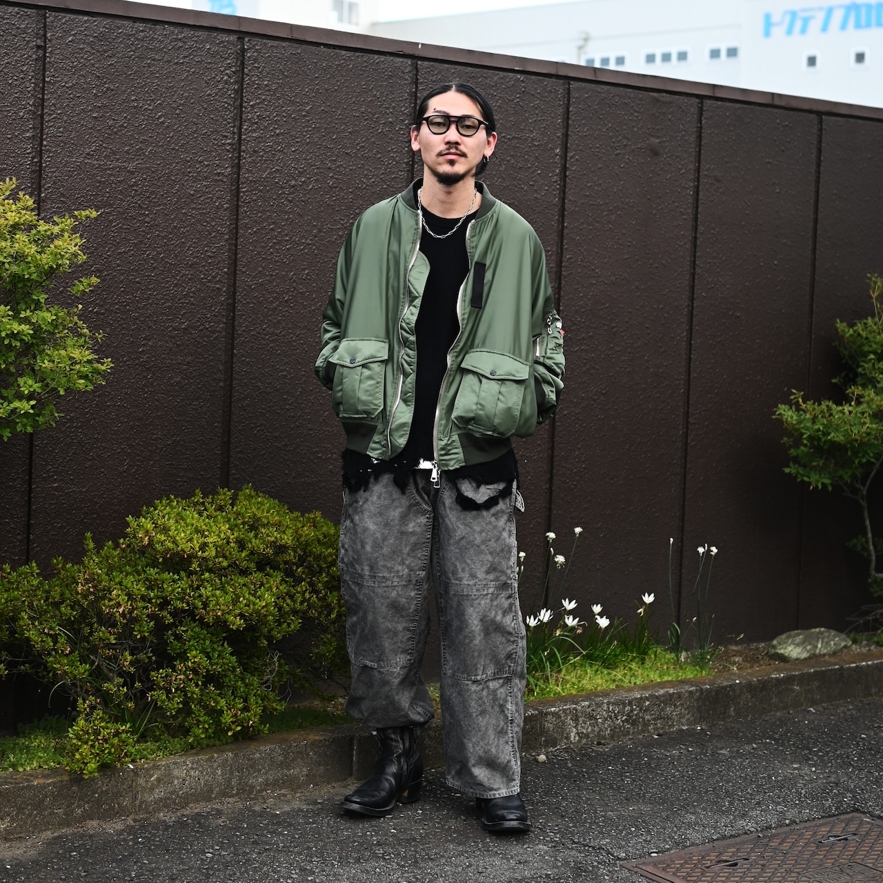 Leh(レー)GANKO別注×damage waffle L/S sweater コーディネート