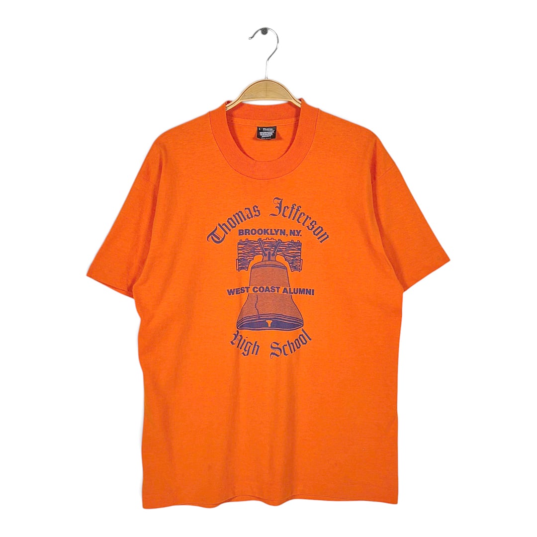 80s 90s リバティーベル USA製 ヴィンテージ Tシャツ オールドイングリッシュ 自由の鐘 オレンジ シングルステッチ スクリーンスターズ サイズL 古着 BZ0569