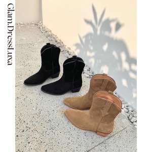 スエード ショート ウエスタンブーツ/2color_H69