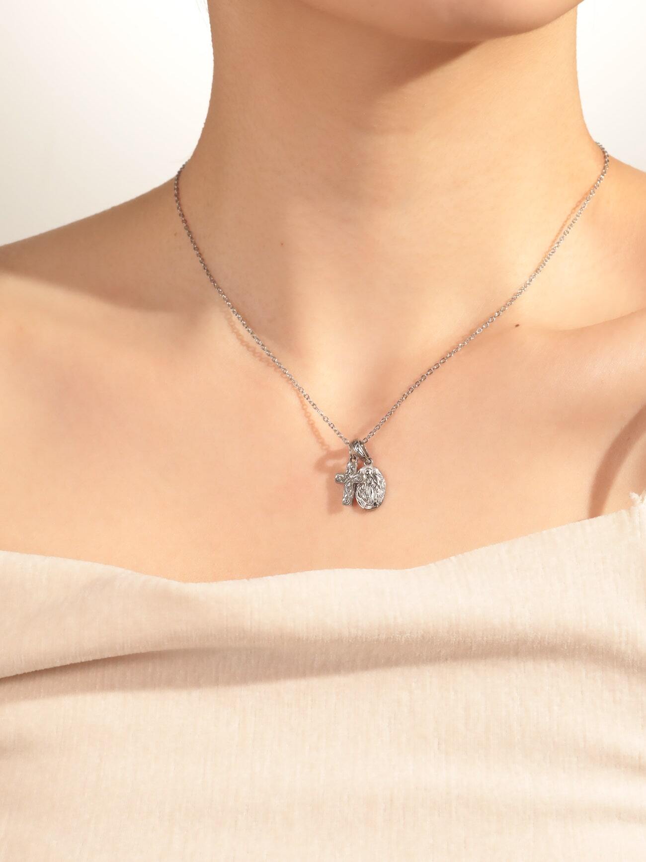 316L hawaiian medai & cross necklace #n78 | rani