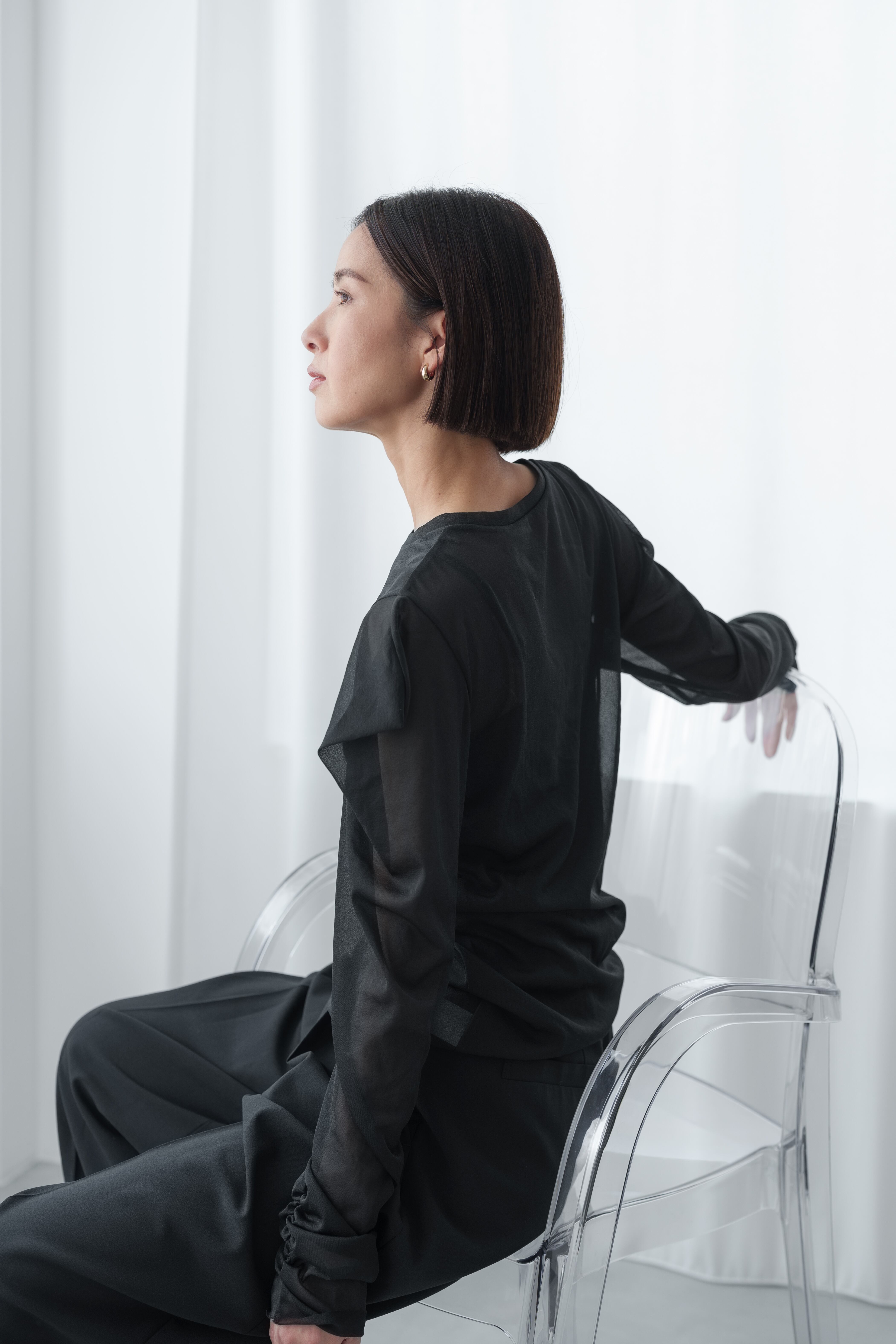 Edge Sheer Tops(black) 12月下旬頃から発送 | roughlow