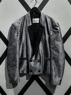 【X vintage】Geometric Pattern Metallic Silver Vintage Short Length Tailored Jacket