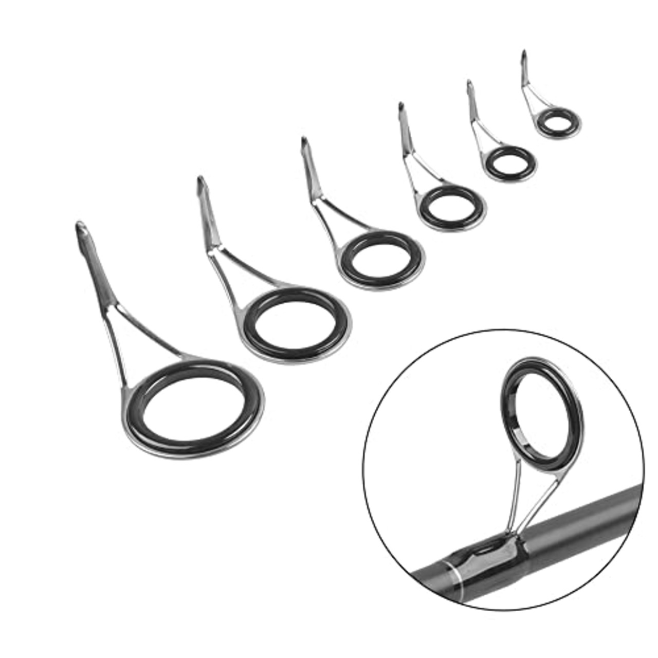 ロッドガイド 釣り竿トップガイド ヒント セット セラミックリング ステンレス鋼 釣り竿穂先 交換 修理キット 収納ボックス付き (9本 黒 (6#-30#) ロッドガイドリペアセット)