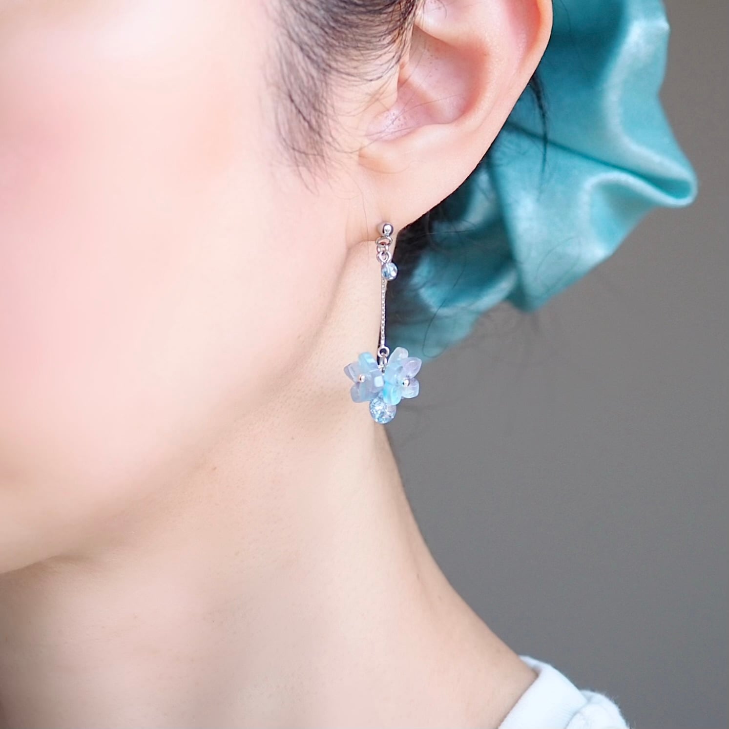 雨色あじさいピアス/イヤリング 紫陽花 ブルー サージカルステンレス