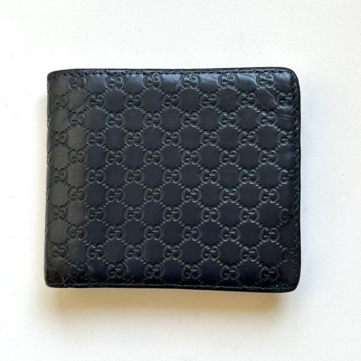 グッチ GUCCI 二つ折り財布 マイクログッチシマ ネイビー | 万福財布