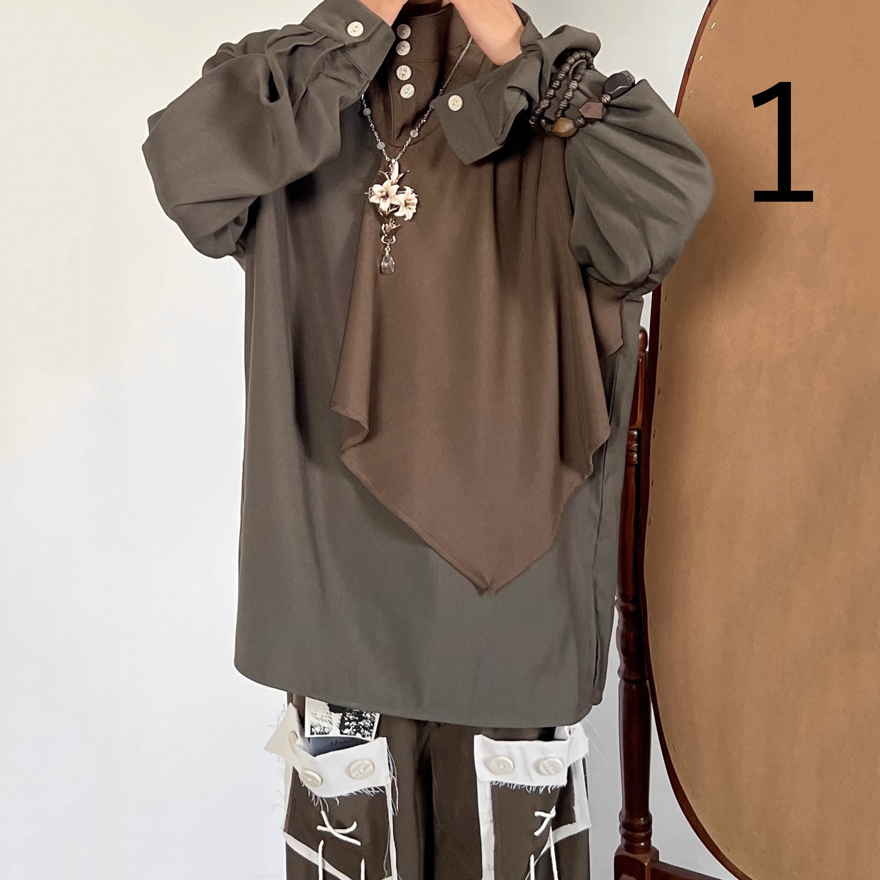 14GSLデザイン性高いスタンドカラーシャツ | mblueshop