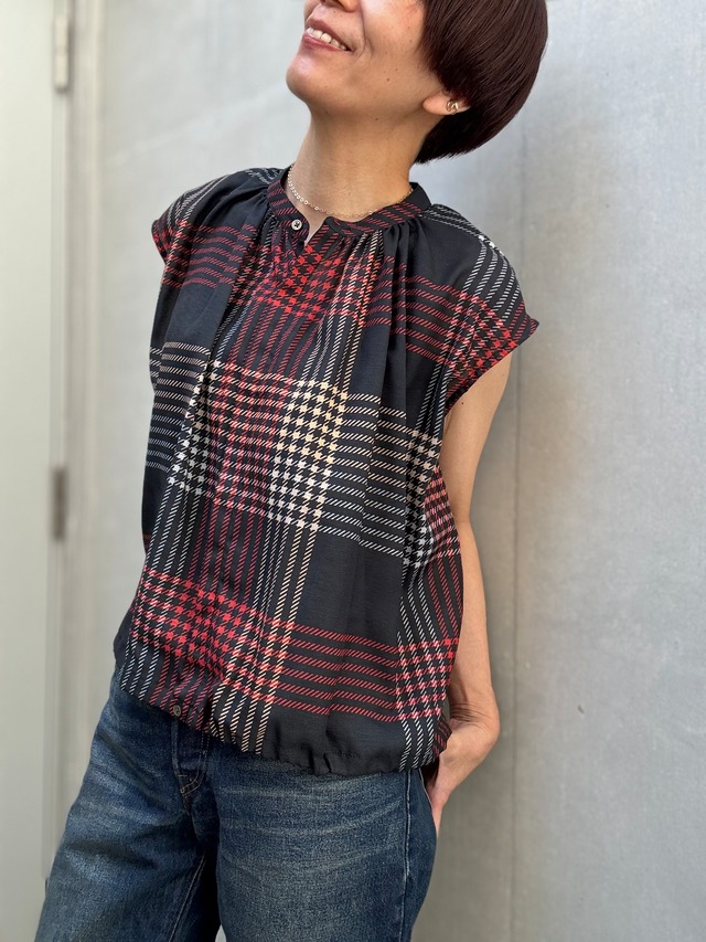 【MANON】★完売御礼！ありがとうございました！★チェックプリント スピンドルギャザーブラウス