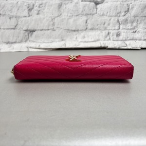 SAINT LAURENT サンローラン Vステッチ マテラッセ レザー 長財布 ピンク A-14098