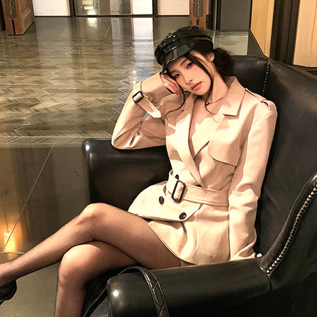 セットアップ クラシック ダブルブレスト トレンチコート +タイトスカート S M