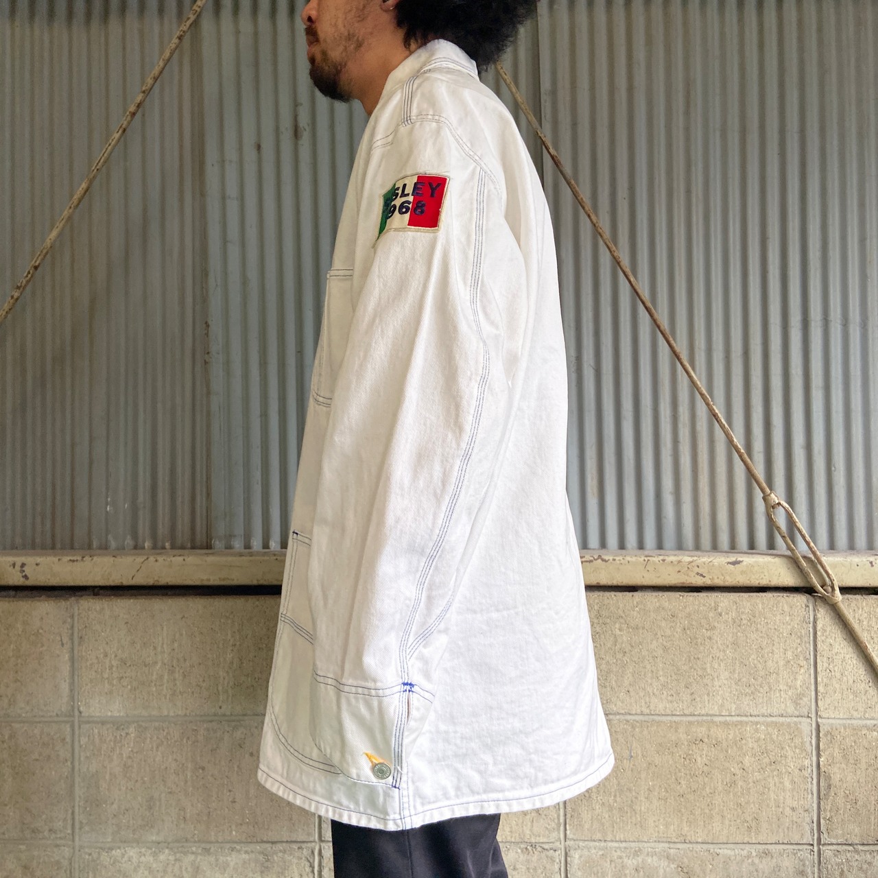 90年代 イタリア製 SISLEY ホワイトデニム カバーオール メンズXL相当 