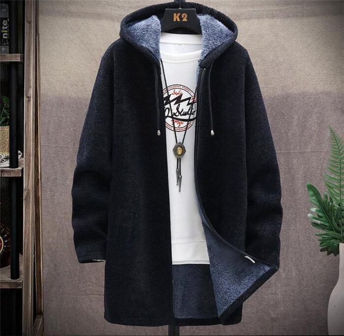 ニットパーカー ロング丈 メンズ 5色 おしゃれ フード付き