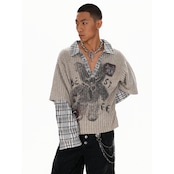 VINTAGE ストリート フェイクレイヤード ニットシャツ T1882