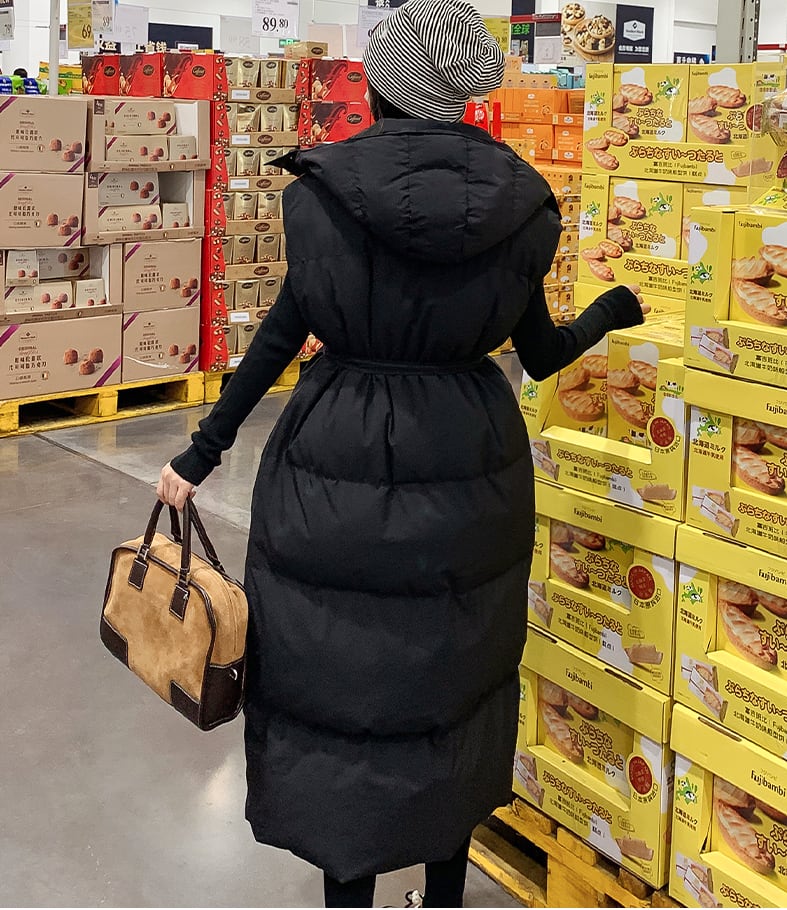 ロングダウンベスト アウター レディース ロング ダウン ベスト ベルト