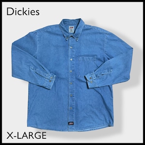 【Dickies】デニムシャツ ボタンダウン カジュアルシャツ XL ビッグシルエット 長袖シャツ ディッキーズ US古着