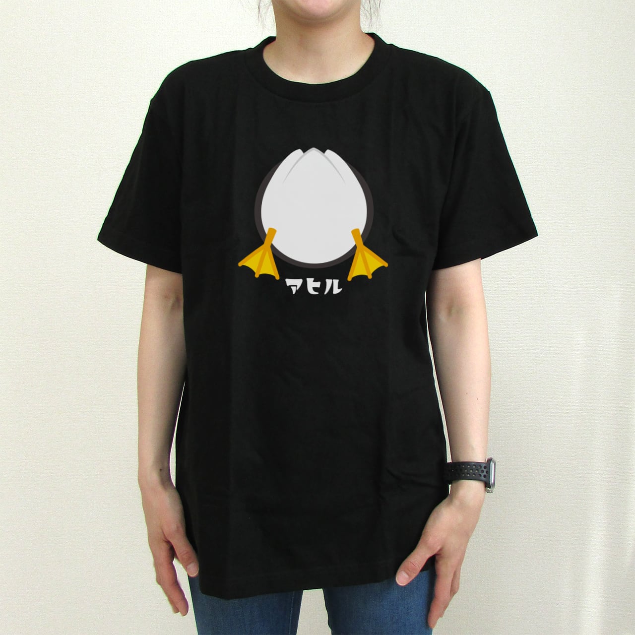 アヒル　Tシャツ　トレーナー アヒル 日本語｜カラープリントTシャツ【ブラック／送料無料／受注生産