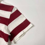 TOMMY HILFIGER トミーヒルフィガー ボーダー ラインストーン 半袖 ポロシャツ L/ボルドー×ホワイト レディース