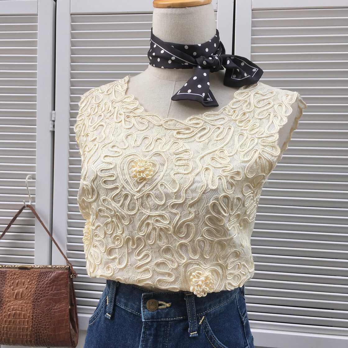 heart motif code embroidery lace tops 〈レトロ古着 ハートモチーフ 