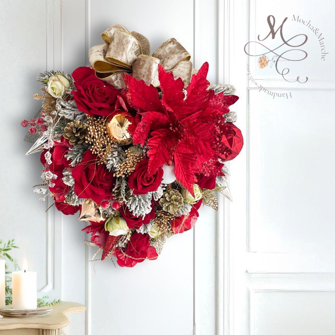 アンティークレッド×ゴールド花器の豪華アレンジメント／秋