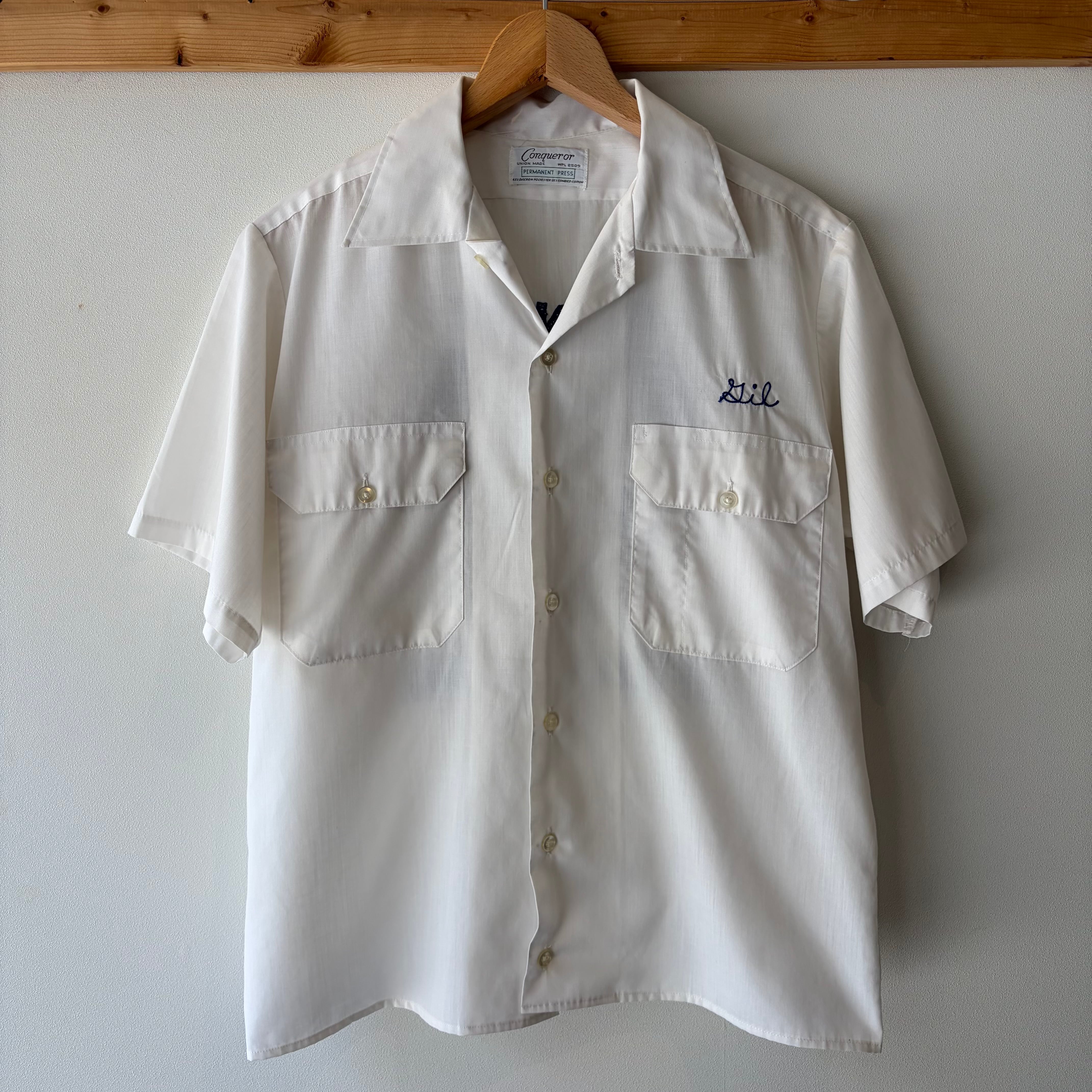 70's Cangueror ボーリングシャツ ホワイト メンズM 半袖 古着