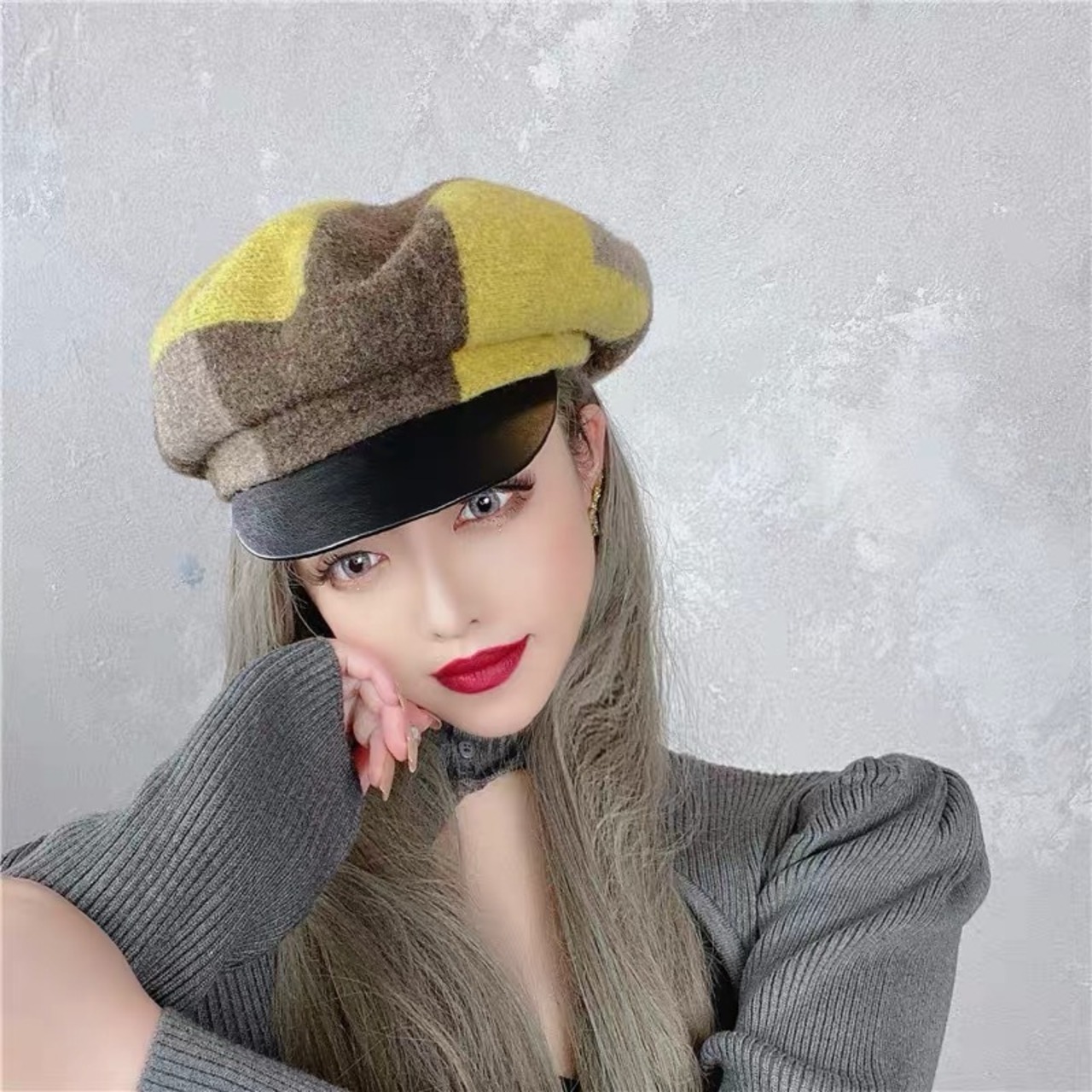 黄色 ベレー帽 帽子 チェック イエロー | LOVEYsmileSHOP