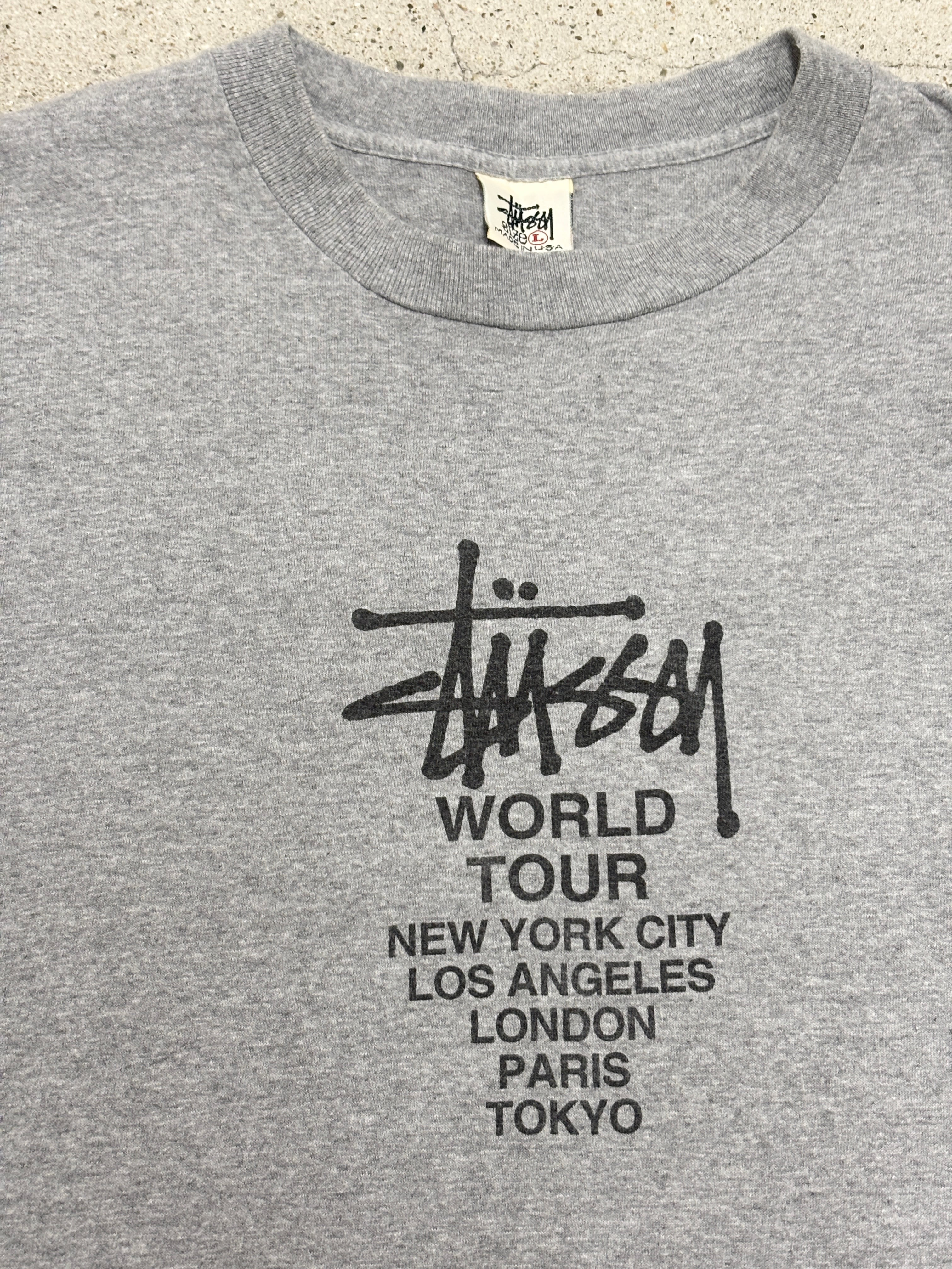 90s OLD STUSSY/World Tour Tee/USA製/白タグ/L/ワールドツアー