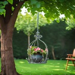 フラワースタンド プラントホルダー 吊り下げ アイアン 園芸ラック 観葉植物 植木鉢 手すり ハンギングバスケット 屋外 鉢置き ベランダ バルコニー 家庭菜園 3色 ホワイト ブラウン グリーン