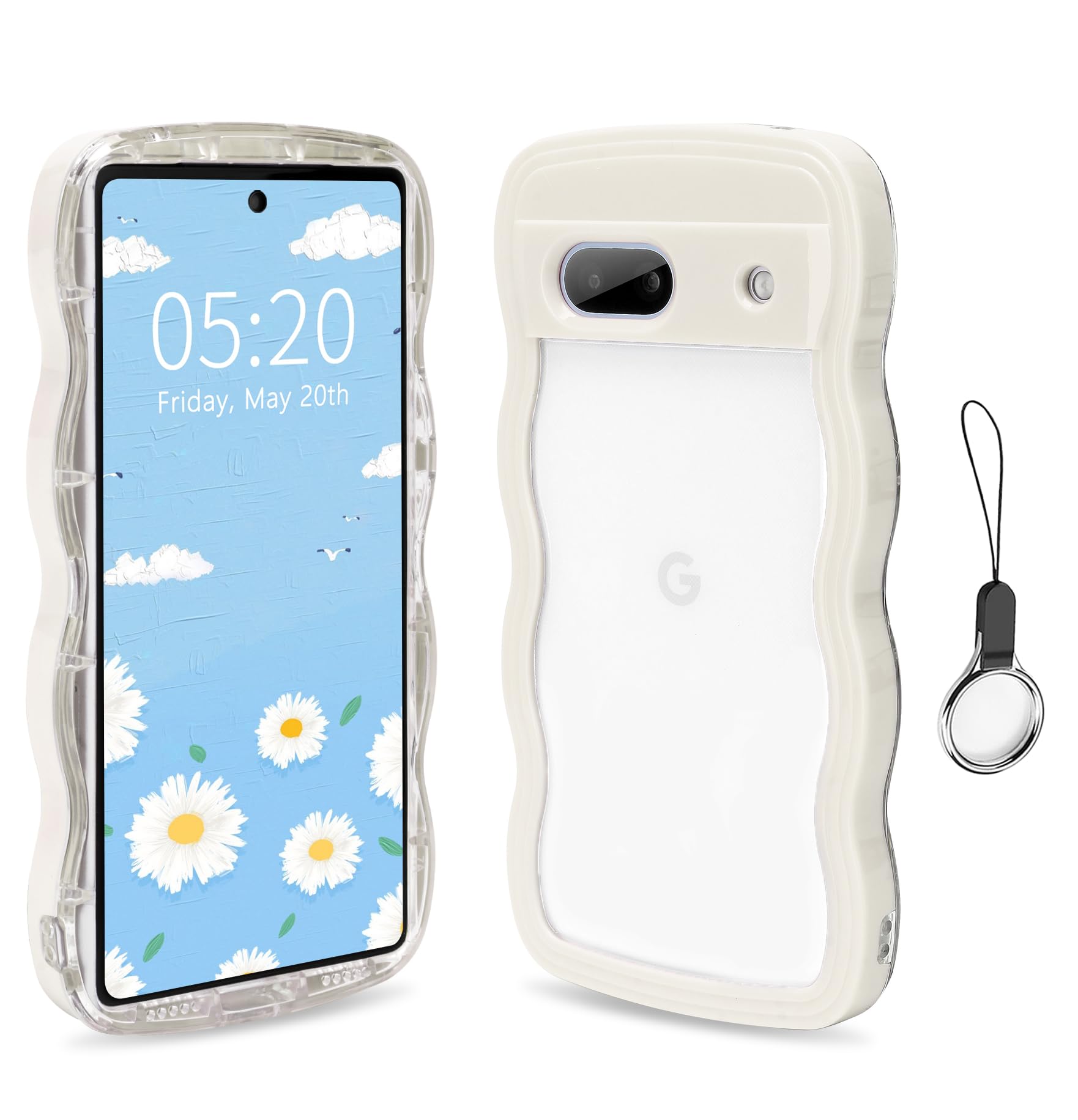 HILEGENER Google Pixel 8A かわいい ケース 波状フレーム うねうね 耐衝撃 グーグル ピクセル8A 6.1インチ用滑り止め スマホケースウェーブ デザイン 手にフィット スマホカバー 韓国 可愛い 女性用 女子向け クリア ソフト TPUカバー 波状エッジ ソフトシェル ケース 人気 落下防止 耐衝撃 全面保護 ワイヤレス充電対応(Pixel 8A-ホワイト)