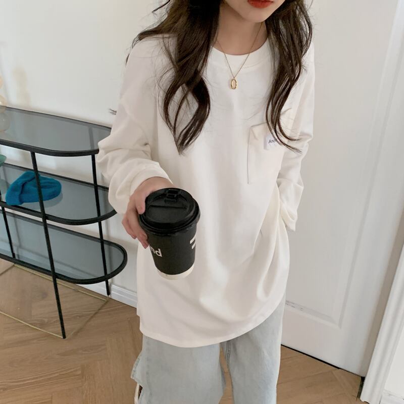 Tシャツ シャツ ルーズレディーススプリング ロング コットン 春物 ブラックストロベリース36152963603