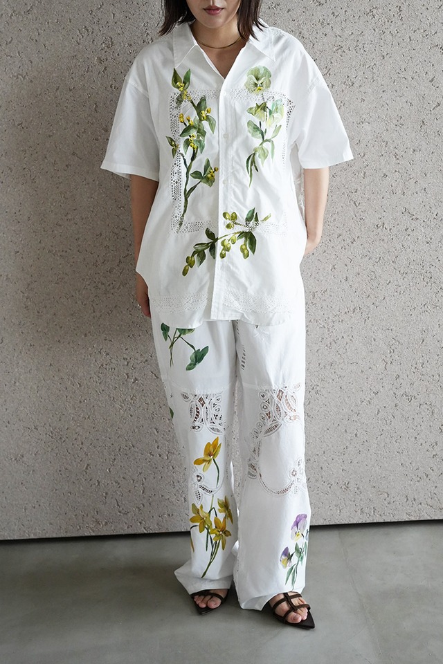 lace open collar shirt leaf