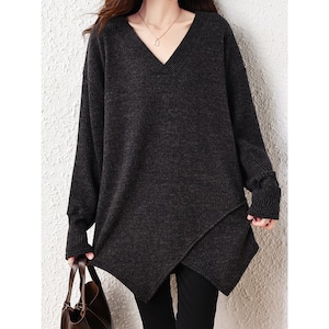 Vネック アシンメトリーヘムニット【L-3XL】 RA3097