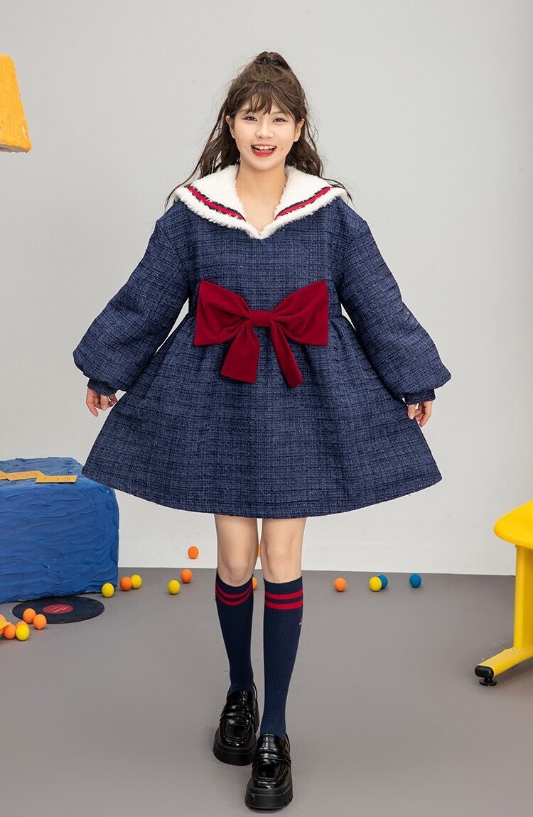 Bonpointネイビー ダブルブレストコート フリル付き6A 【公式通販】