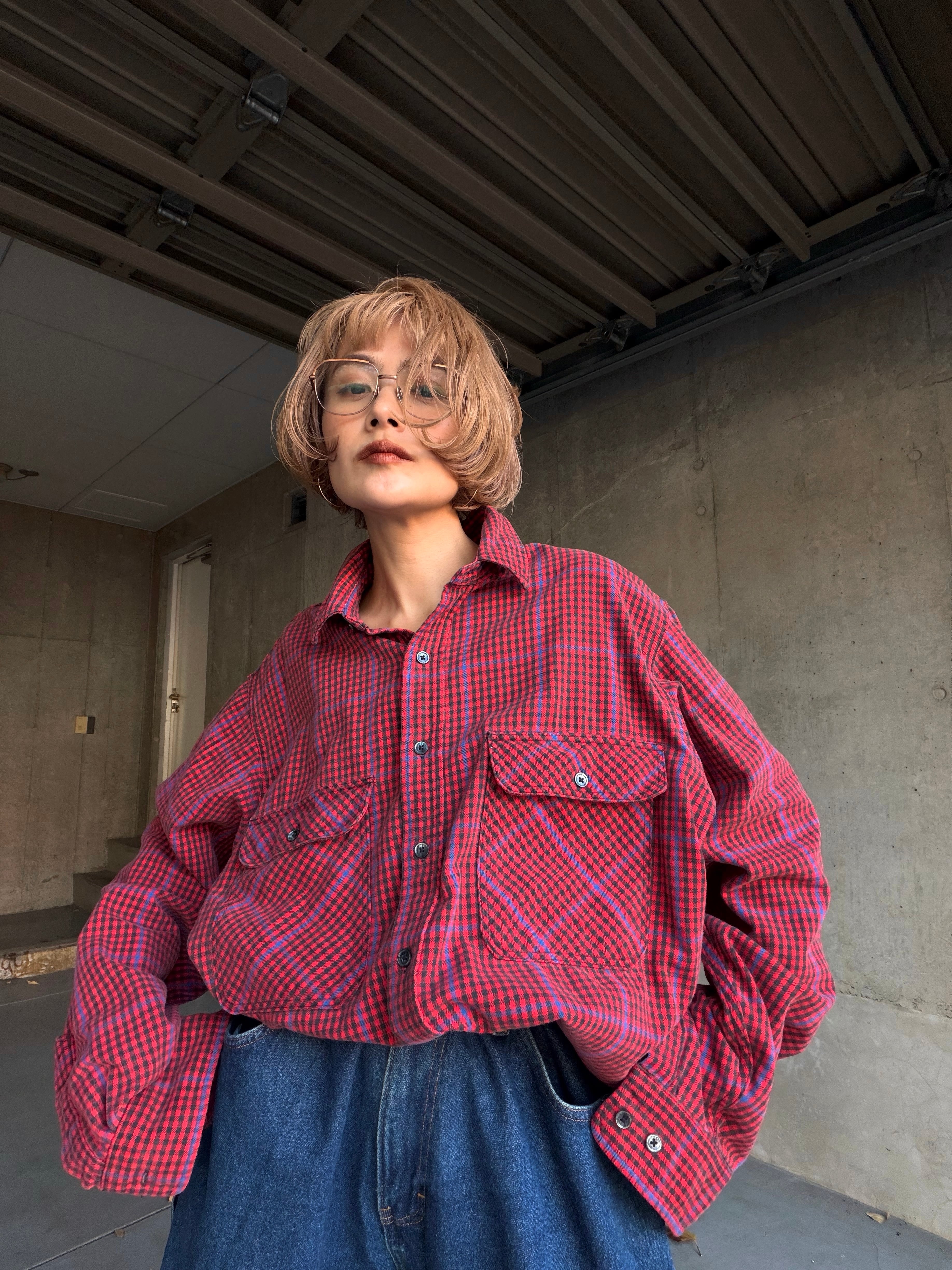 (SH1284)80‘s old Eddie Bauer checked shirt made in USA