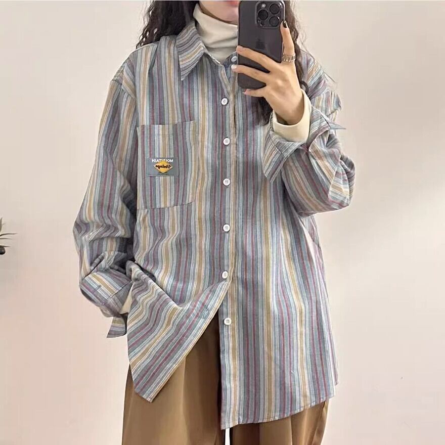 天使と悪魔 サブカル系 シャツ 長袖 ストライプ柄 レトロ 控えめ 普段使い 原宿ファッション 病み可愛い 地雷系 量産型 バンギャ Y2K