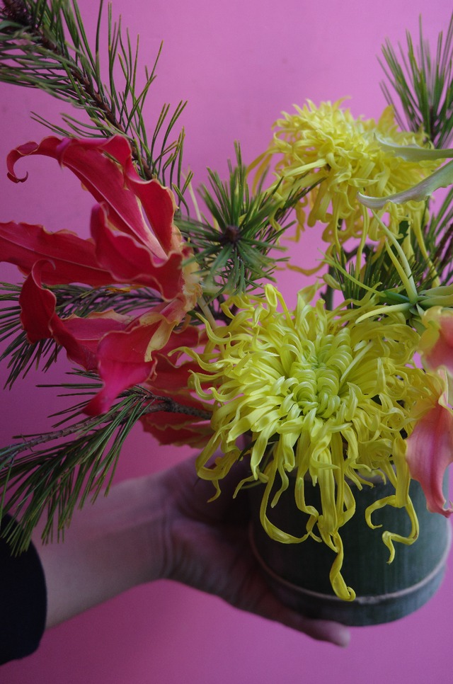 お正月竹筒アレンジ飾り【ほ】